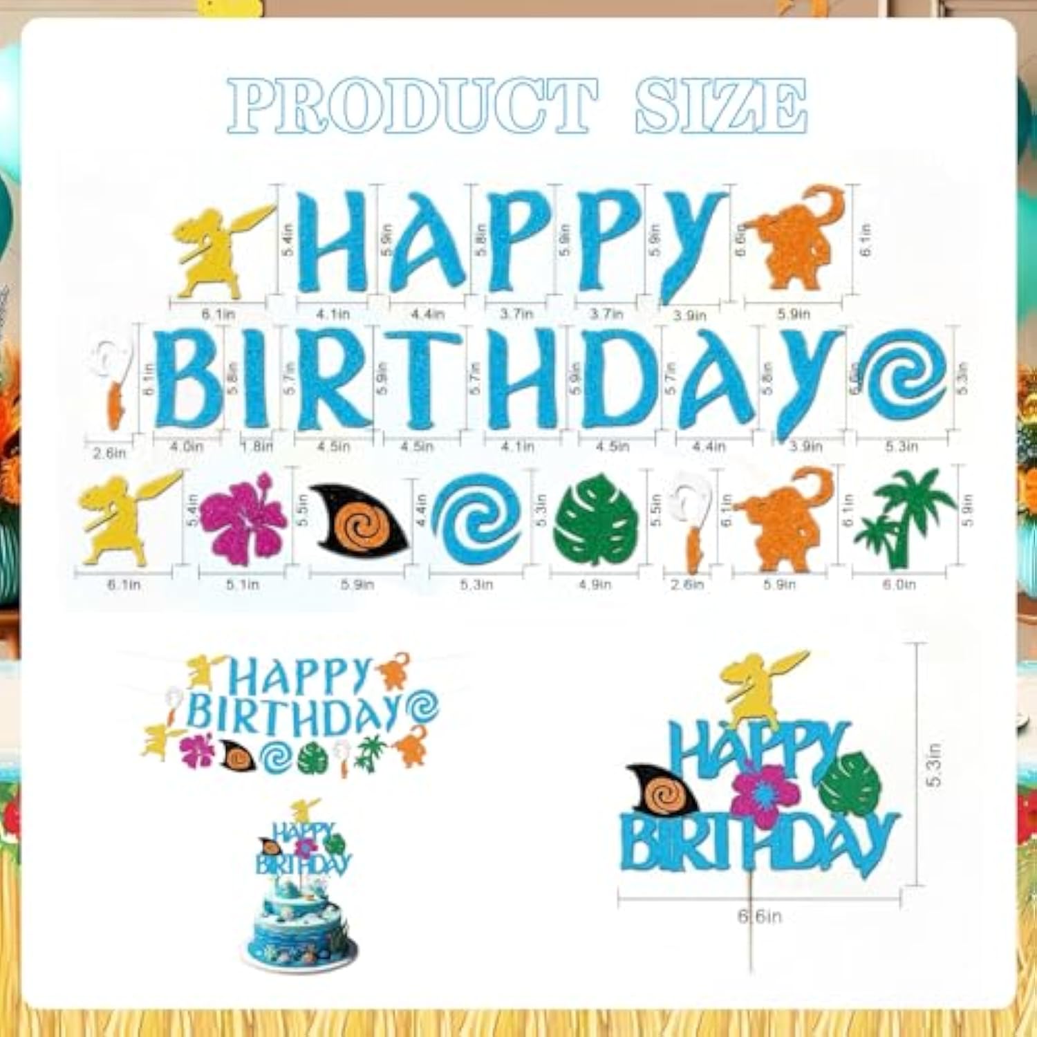 Tropical Birthday Banner–Hawaiian Happy Birthday Banner, Tropical Party Decorations,Cake Topper Decorations– Summer Luau Party Supplies For Kids,Island Adventure Summer Theme
