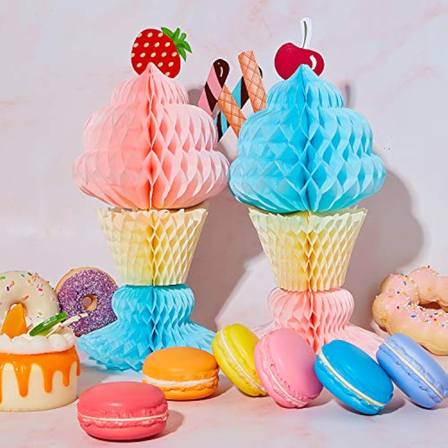 4 Pcs Tissue Ice Cream Honeycomb Sundae Centerpieces for Ice Cream Theme Party