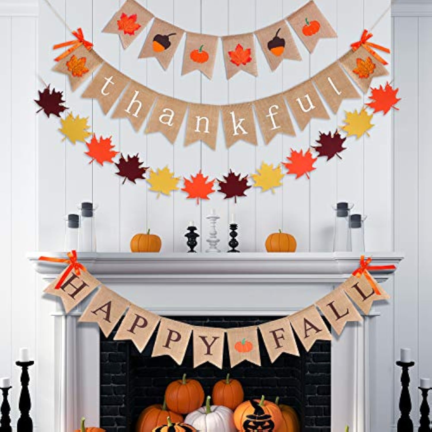 4 Pieces Thanksgiving Fall Decorations Burlap Thankful Banner Happy Fa