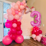 Pink 3Rd Birthday Balloons Decorations, Hot Pink Rose Polka Dots Balloon Arch Kit, Huge Bow Foil Balloons, Pink Number 3 Balloon Tower For Baby Shower Girls Princess 3Rd Theme Party