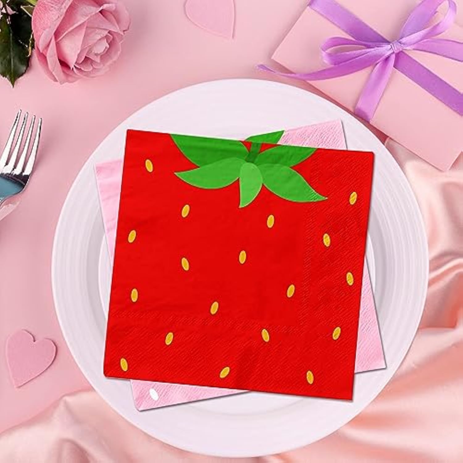 Strawberry Birthday Decorations,40Pcs Strawberry Party Napkins Pink And Red Berry Sweet One Napkins For Strawberry Party Berry Sweet Baby Shower Party Supplies