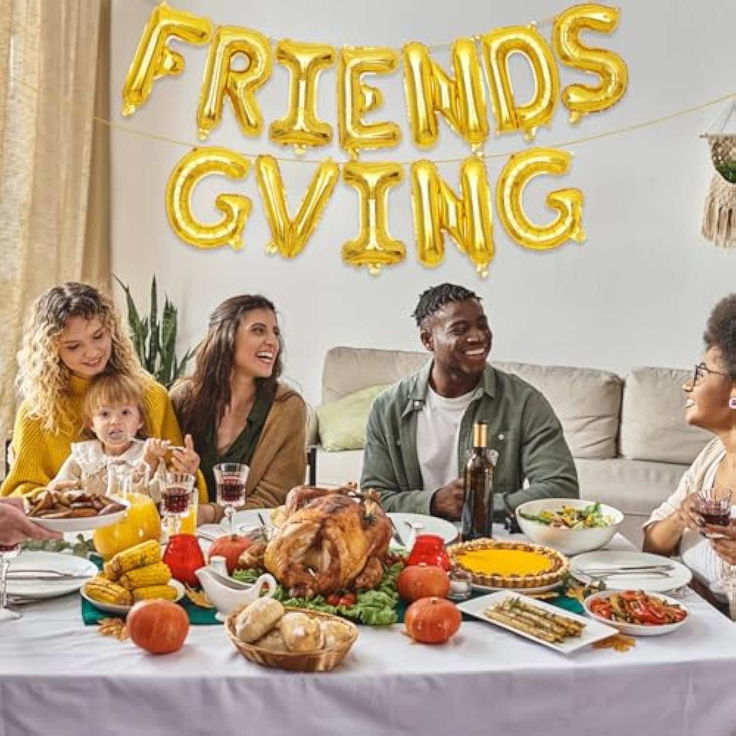 16 Inch Friendsgiving Gold Foil Balloons Banner Thanksgiving Fall Party Decor