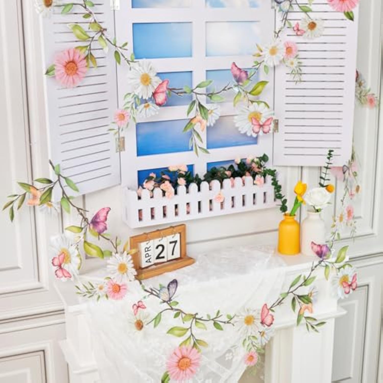 Garden Party Flower Banner Reusable Wildflower Garland For Enchanted Garden Woodland Tropical Theme Wedding Baby Shower Birthday Tea Supplies Girl Decorations - 2 Pcs
