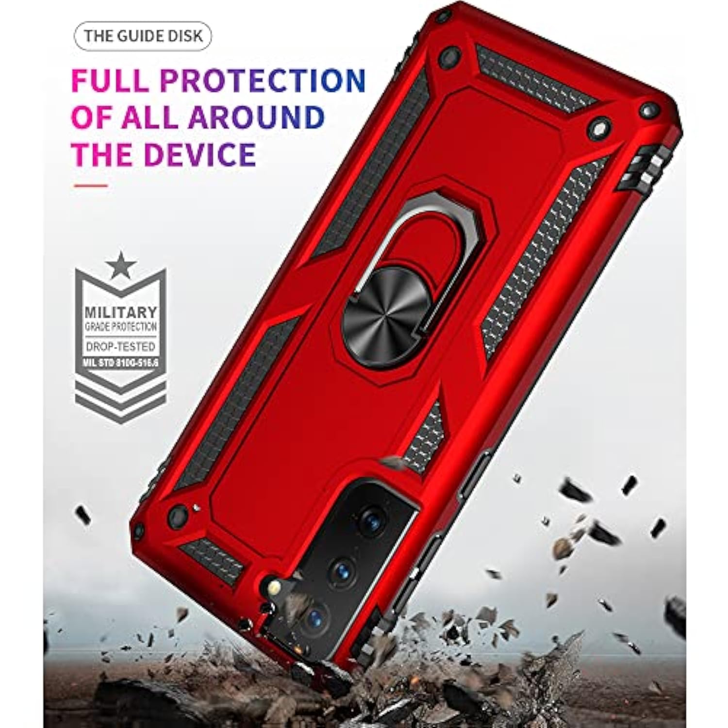 For Galaxy S21 Fe 5G Case: Samsung Galaxy S21 Fe 5G Case With Hd Screen Protector, Military Grade Protective Cases With Ring For Samsung S21 Fe (Red)