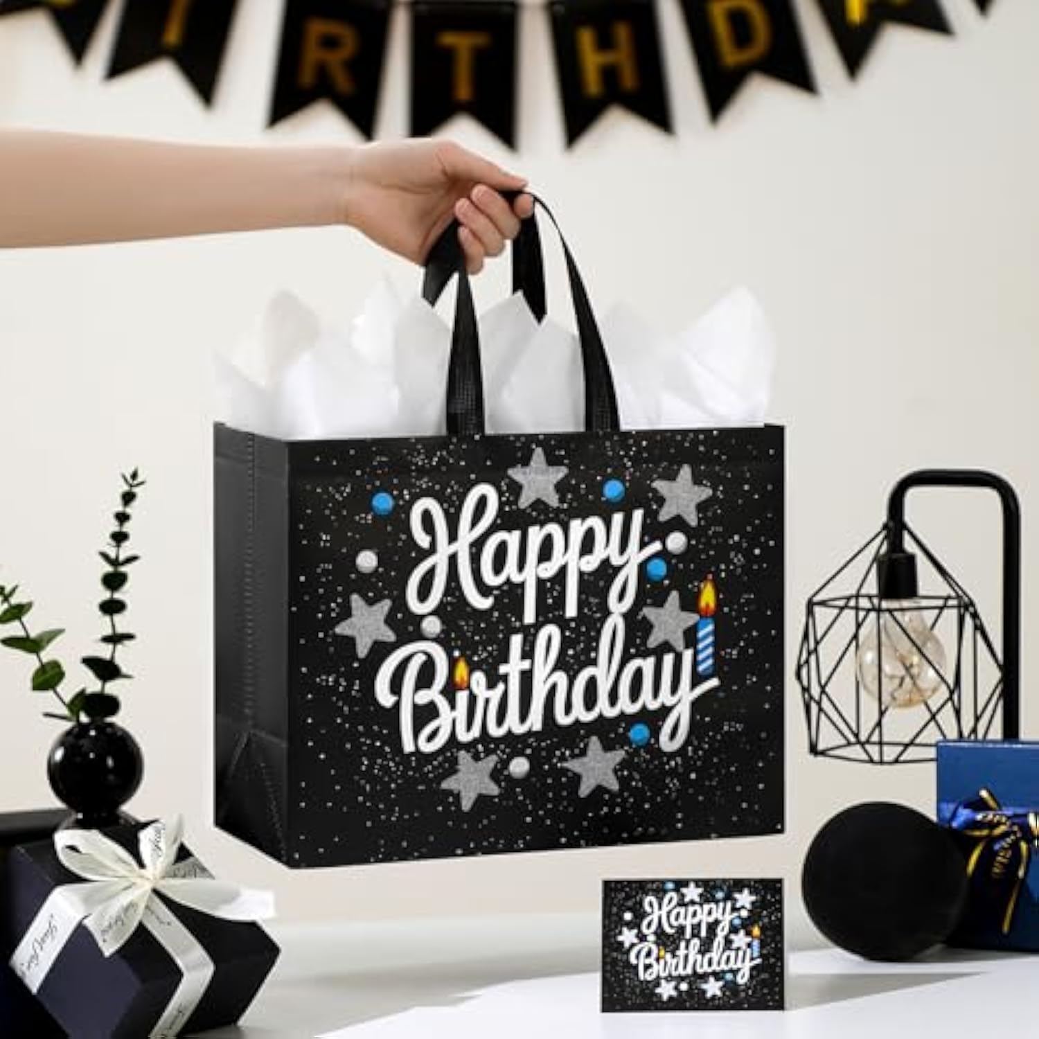 2pk Large 13" Birthday Gift Bags — Reusable Bags with Tissue Paper & Cards
