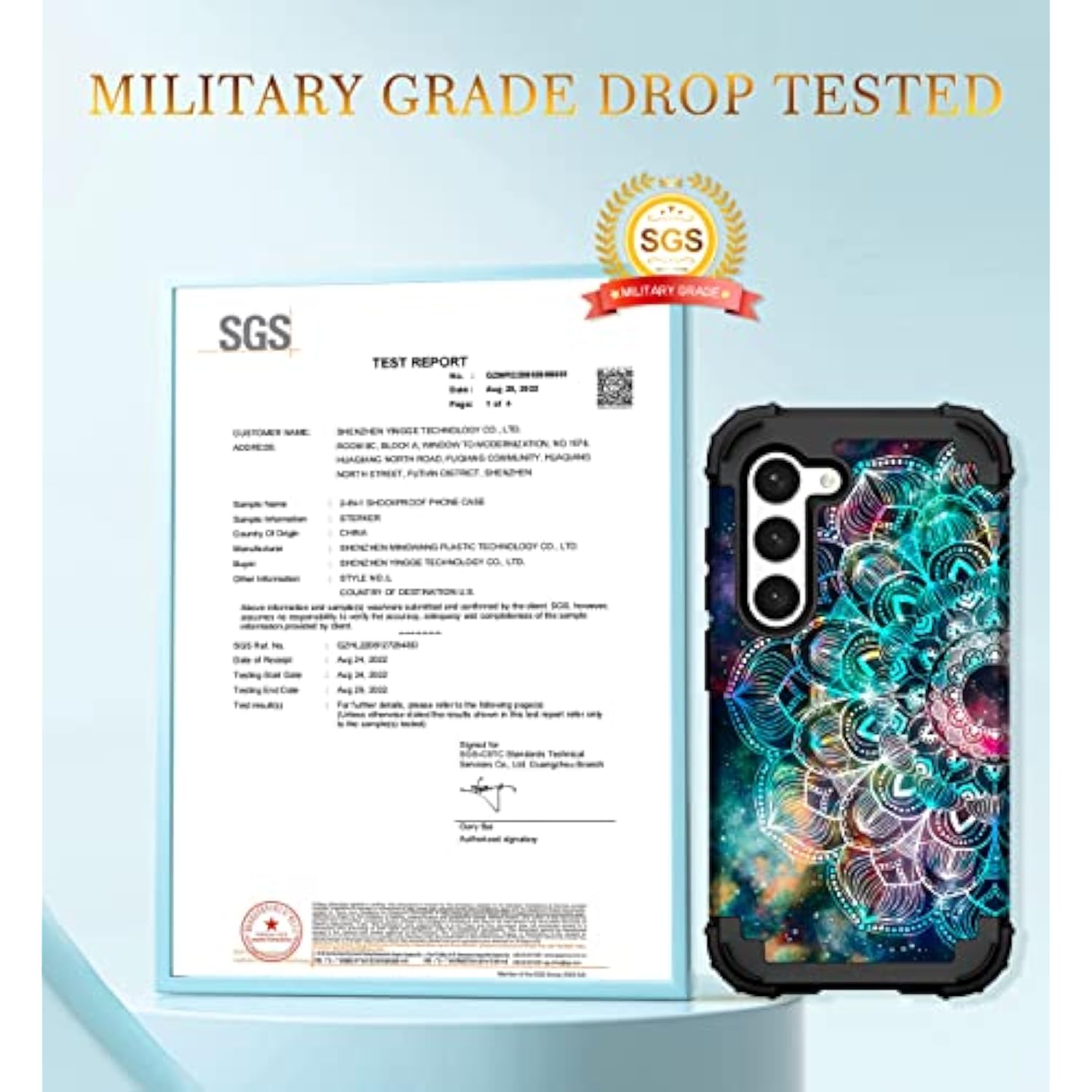 For Galaxy S23 Case 6.1" Display, 2023 Mandala In Galaxy Hybrid Protective Case | Shockproof, Heavy Duty Protection, Soft Silicone Rubber Bumper, Hard Plastic