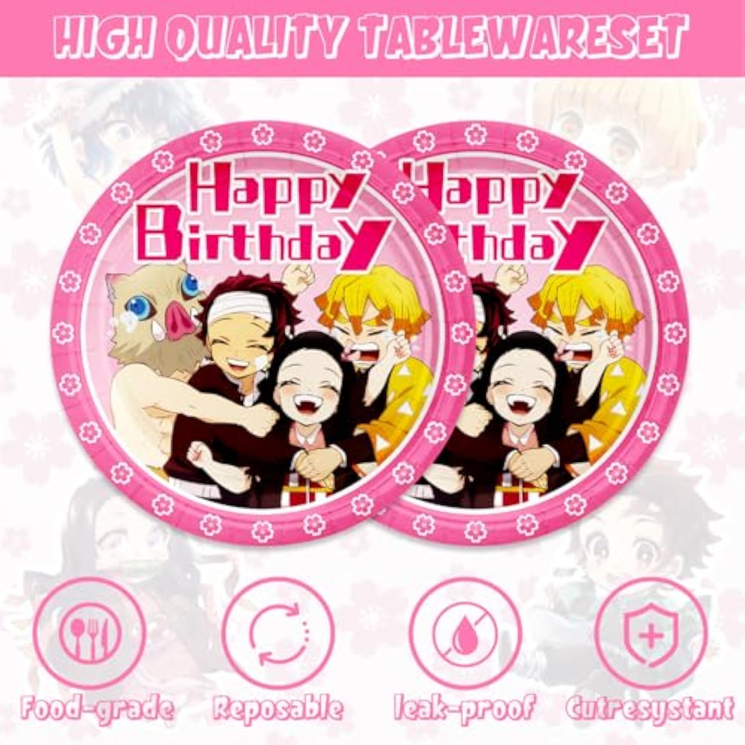 Demon-Slayer Party Supplies 40Pack Include 20 Plates, 20 Napkins Tablecloth For Demon Birthday Party Decoration