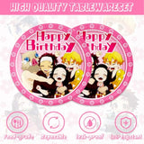 Demon-Slayer Party Supplies 40Pack Include 20 Plates, 20 Napkins Tablecloth For Demon Birthday Party Decoration