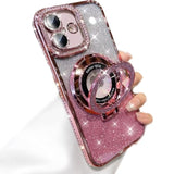 iPhone 16 Magnetic Kickstand Case with Bling Glitter Diamond Rhinestone Ring Holder Camera Lens Protector for iPhone 16 6.1" (Pink)