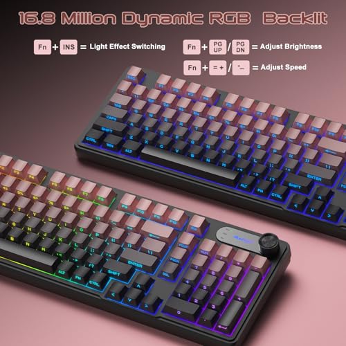Rgb Gaming Keyboard, 98 Keys Usb Wired Keyboard With Rainbow Backlit, Volume Knob & Screen, Quiet Typing, Side-Printed Pbt Keycaps For Pc/Mac