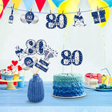 24Pcs 80Th Birthday Decorations Table Topper For Men, Blue Silver 80 Y