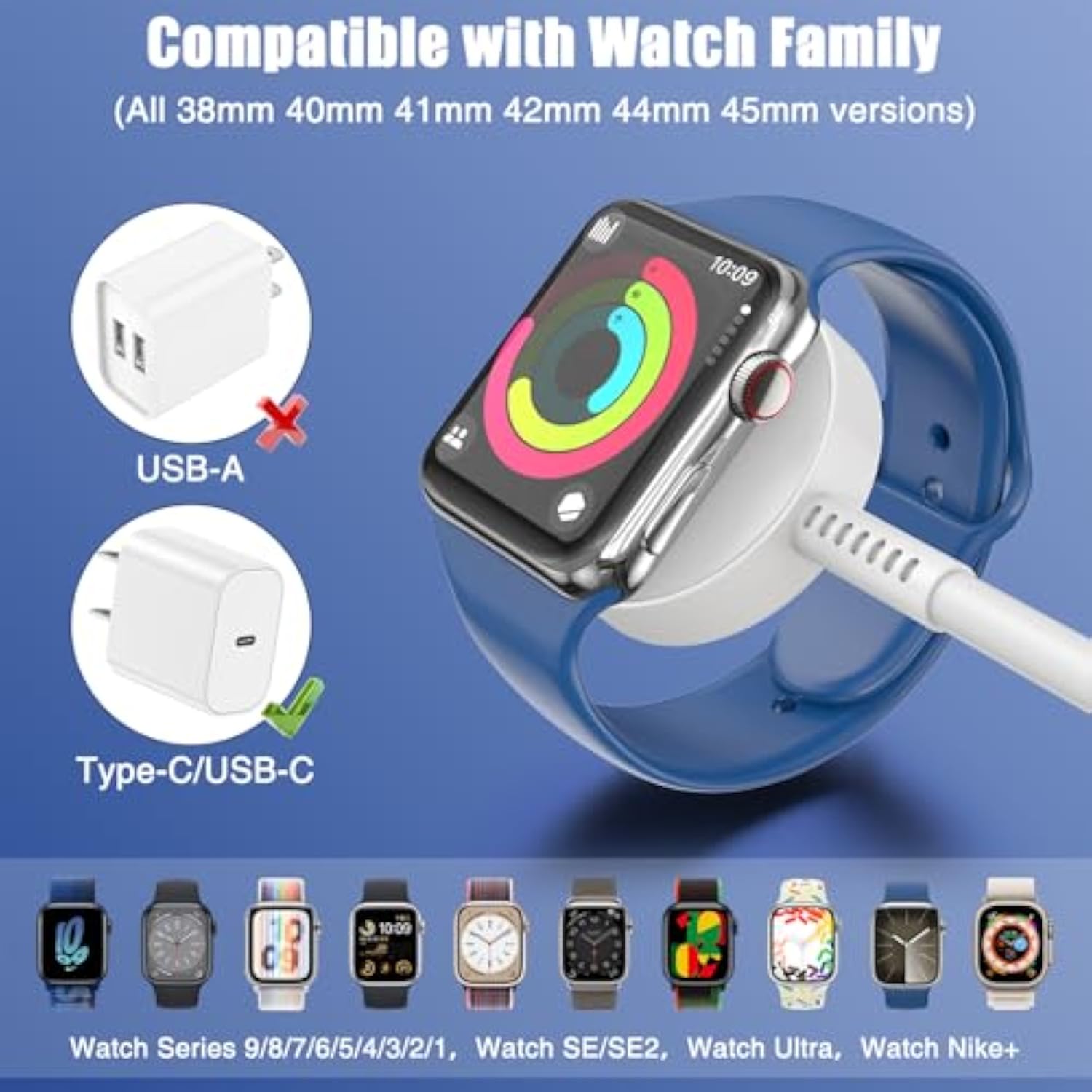 2Pack For Apple Watch Charger Usb C Magnetic Iwatch Charger Cable Fast Charging Cord Compatible With Watch Ultra2 Ultra Series 9 8 7 6 Se Se2 5 4 3 2 1-3Ft(1M) White