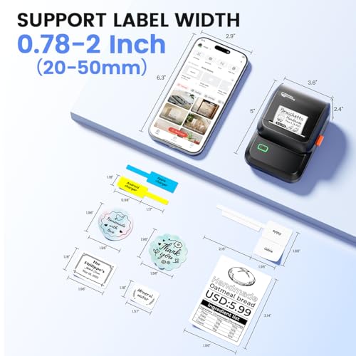 Label Maker Machine With Tape, M100 Barcode Label Printer, Address Label Maker With 4000 Icons And 300 Fonts, Bluetooth Thermal Printer For Small Business, Home, Office, School, Glossy Black