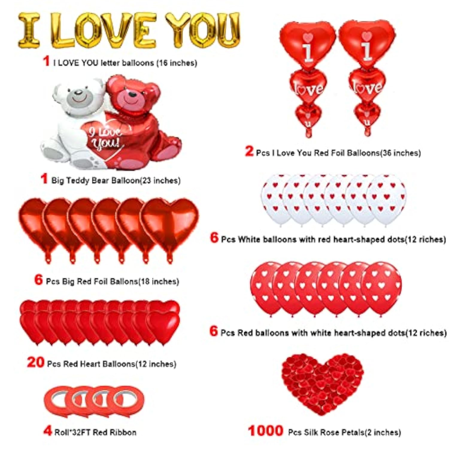 Valentines Day Balloons Decor 49 Pcs I Love You Balloons And Teddy Lov