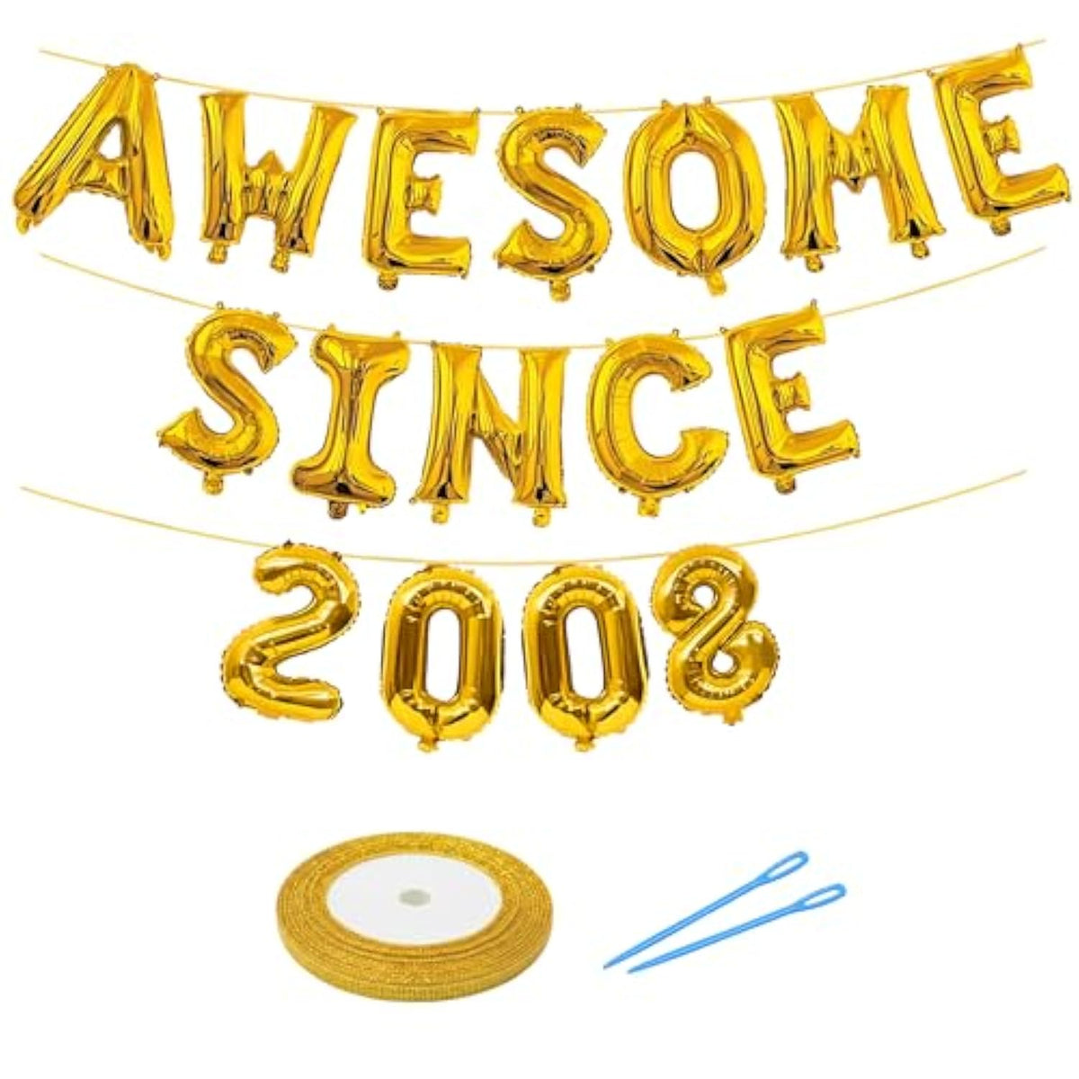 18Th Birthday Decorations For Boys/Girls, Birthday Balloons Banner (Golden) - 16" Large Inflatable Letters, 900" Ribbon & Two Threading Needles Diy Kit (18)