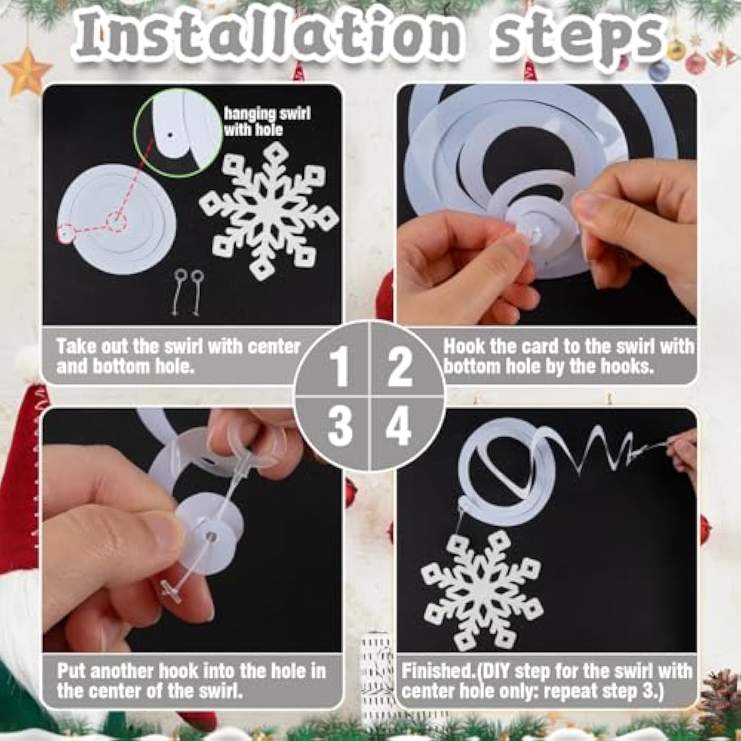 30-Piece Winter Snowflake Hanging Swirl Decorations for Xmas and Parties