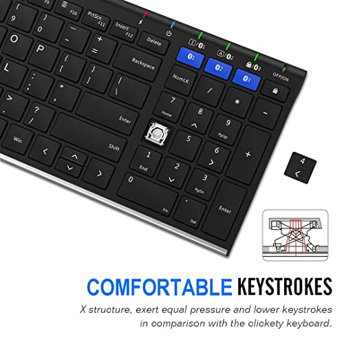 Hb193 Universal Bluetooth Keyboard Multi-Device Stainless Steel Full Size Wireless Keyboard For Windows, Ios, Android, Computer Desktop Laptop Surface Tablet Smartphone Rechargeable Battery