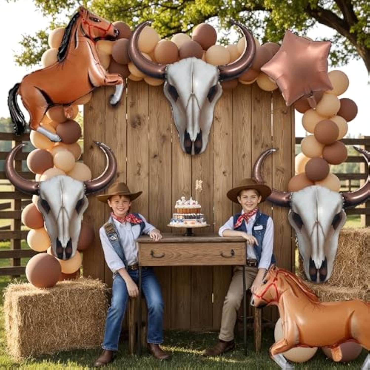 2Pcs Western Long Horn Cow Balloons – Cowboy Longhorn Foil Balloons for Cowgirl Party, Ranch Birthday, Last Rodeo Bachelorette, Halloween, and Wild West Baby Shower Decorations (25.6" x 31.5")