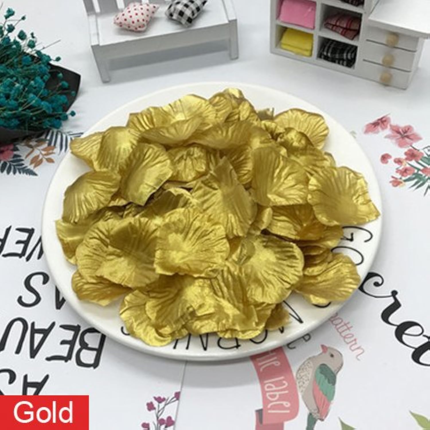 2000 Pcs Artificial Silk Rose Petals Decoration Wedding Party Color Gold