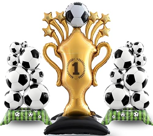 3PCS Soccer Party Decorations - Large Soccer & Trophy Foil Balloon Set, Sports/Birthday Themed Party Supplies for Soccer Fans,2026 World Cup Decor
