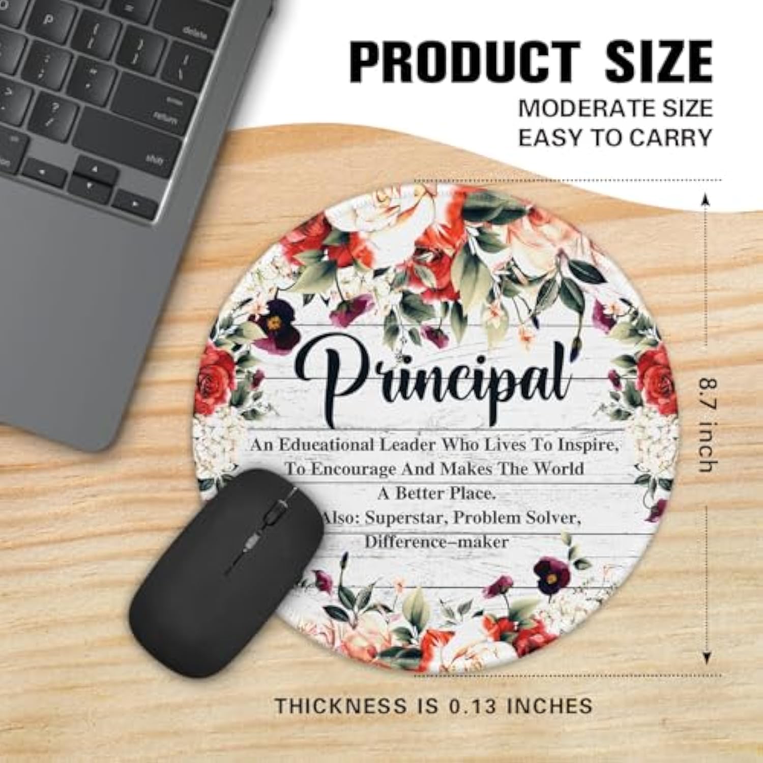 Funny Principal Round Mouse Pad, 8.7 Inch Stitched Edge Non-Slip Rubber And Lycra Cloth Base, Desk Accessories, Principal Gift