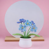 Knitting Crochet Flowers Potted Plants, Fake Forget Me Not Flowers For Friends, Family And Lover, Artificial Handmade Flowers For Valentines Birthday Wedding Gift And Home Decor (Gblue)