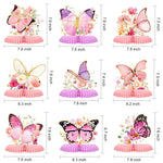 Butterfly Girls Birthday Party Decorations,9-Pieces Glitter Honeycomb Centerpieces For Tables For Baby Shower,Wedding,Butterfly Themed Table Toppers,Spring Summer Garden Party