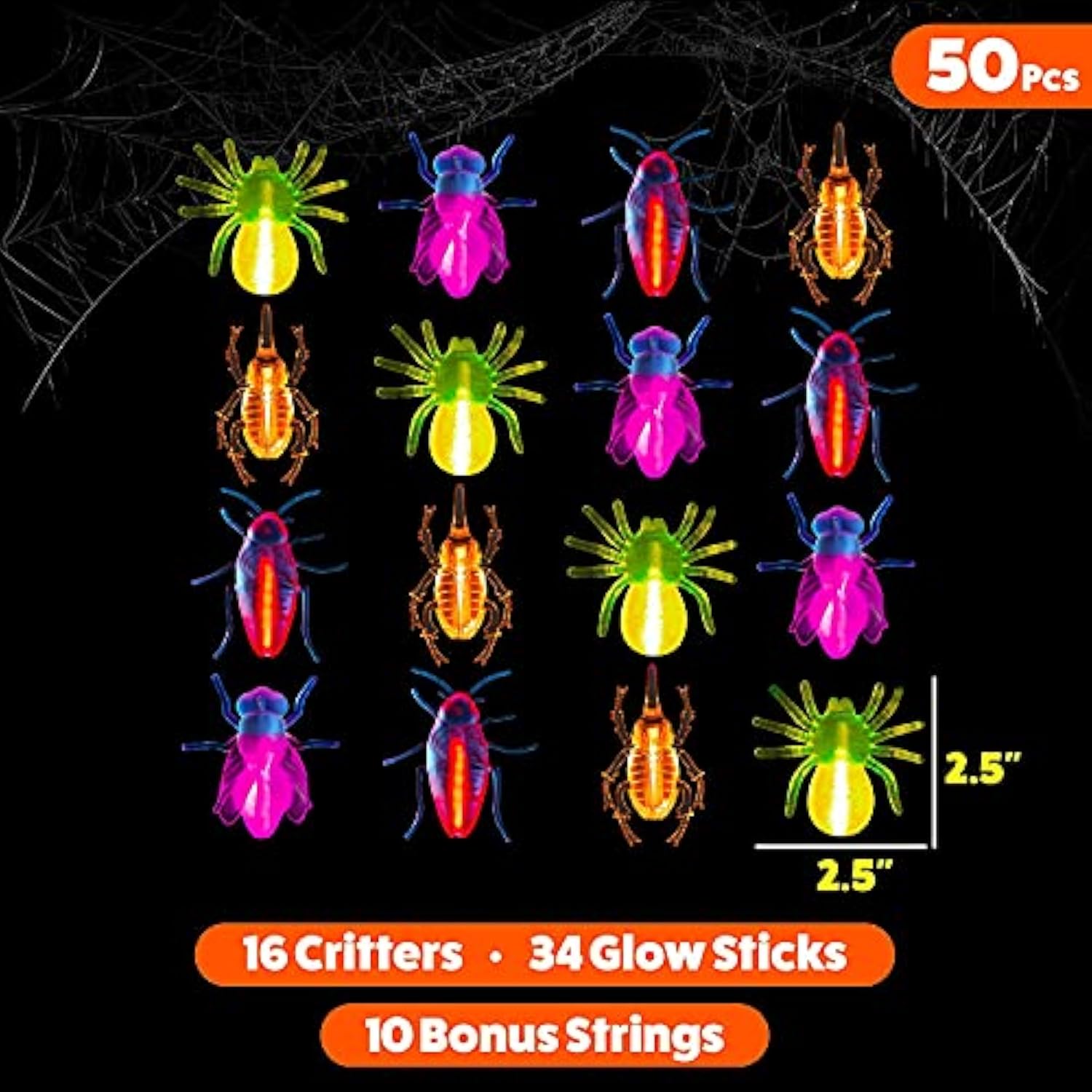 Glow Critters and Halloween Trick or Treat Glow Skeletons and Pumpkins - Glow Sticks Party Favors - Glow in The Dark Party Supplies