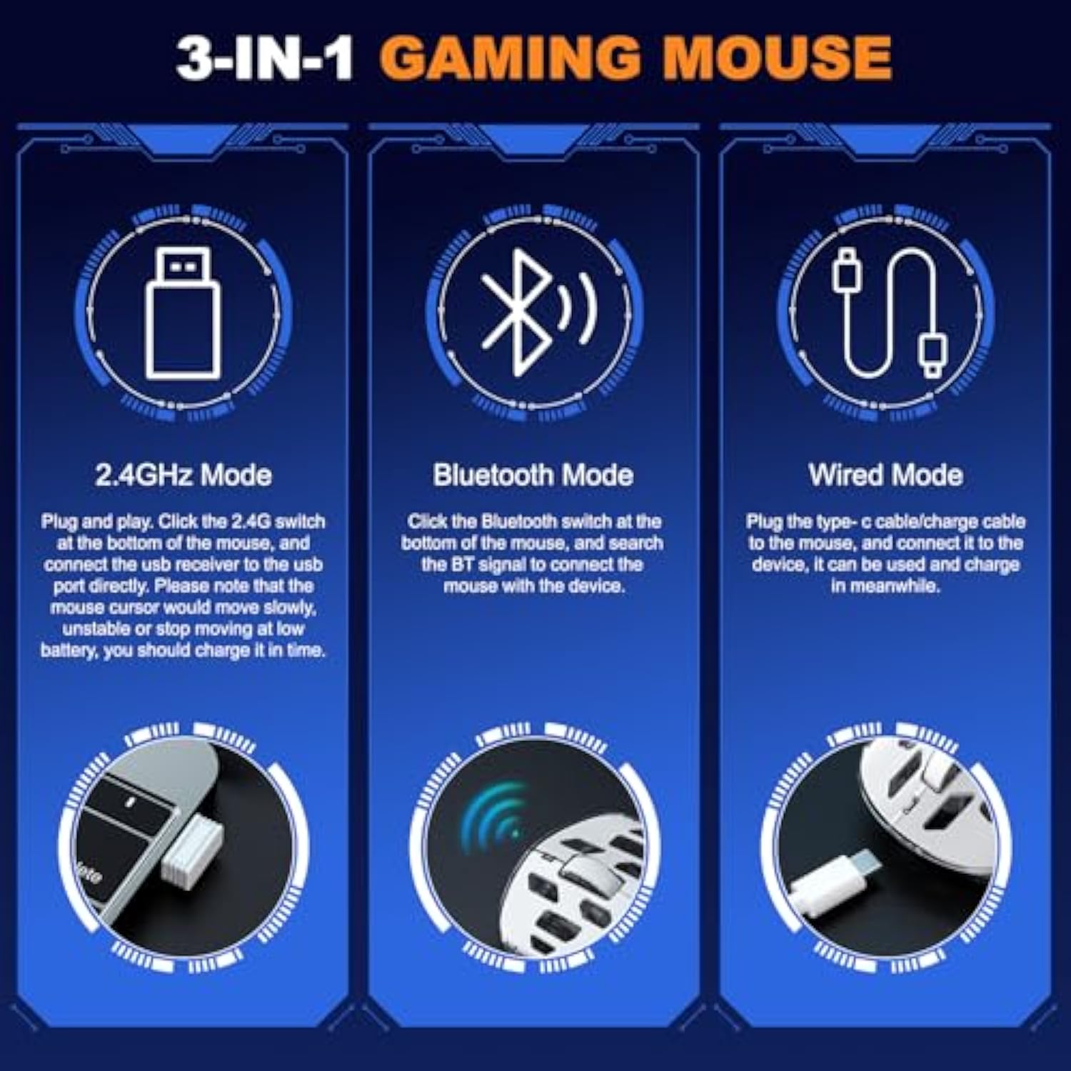 Km2 Gaming Mouse, Wireless Mouse For Laptop With Transparent Honeycomb Shell, Trimode 2.4G/Typec/Bt 5.2, 11 Rgb Lights, 60Hrs Ergonomic Programmable Computer Gamer Mice For Windows Pc Mac