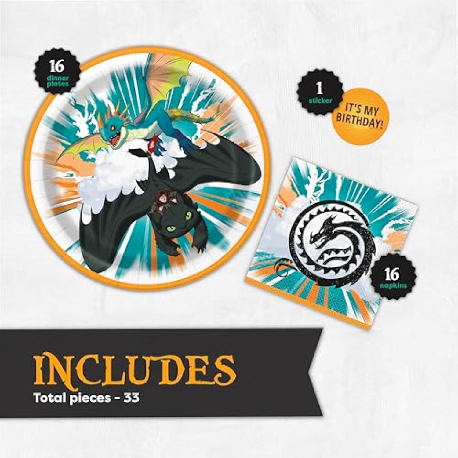Unique How To Train Your Dragon Plates and Napkins for 16 | How to Train Your Dragon Party Supplies and Decorations | Officially Licensed