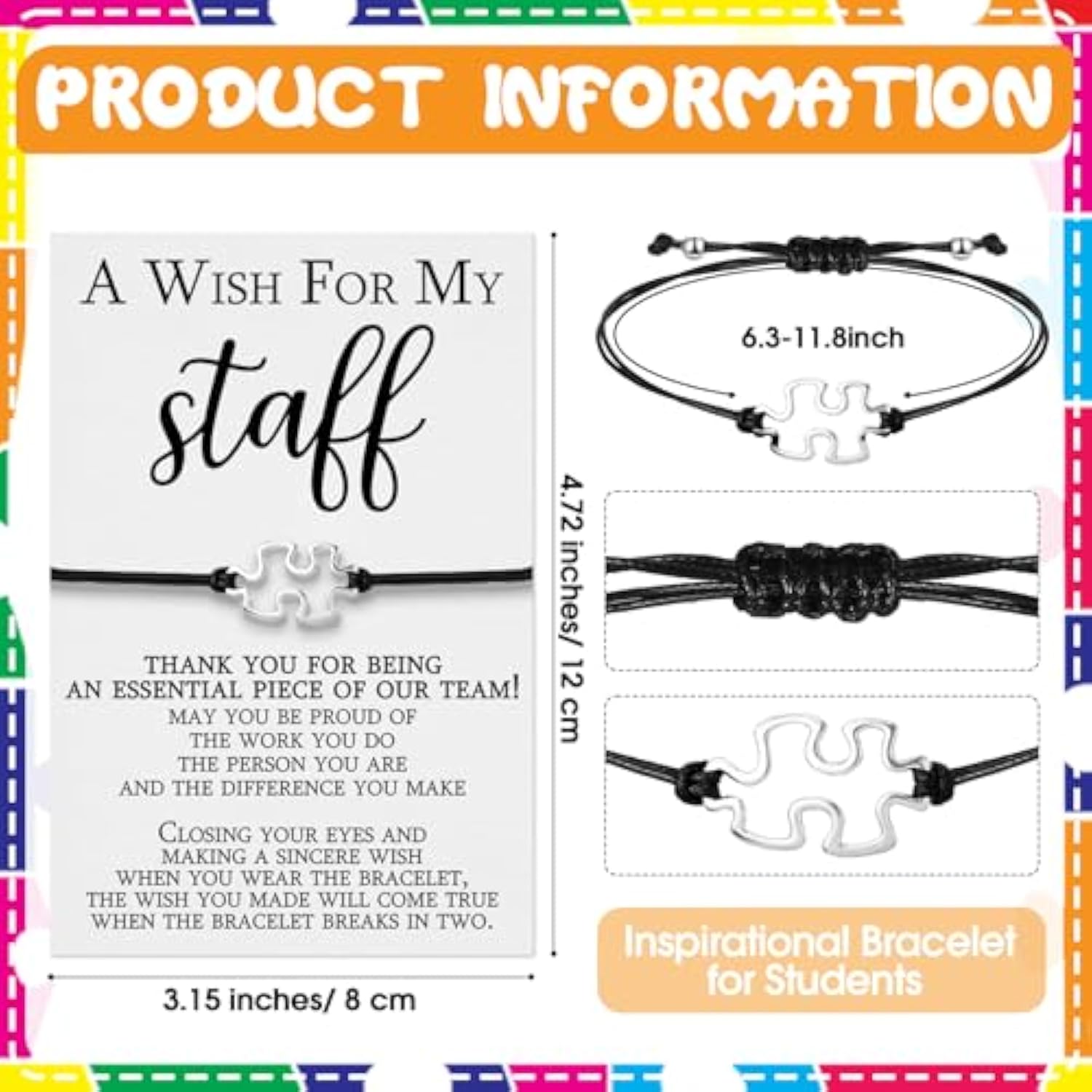 25 Sets Staff Appreciation Gifts Bulk Team Puzzle Piece Bracelet Bulk With Employee Thank You Postcard A Wish For My Staff Inspirational Favors For Teacher, Coworkers, Students