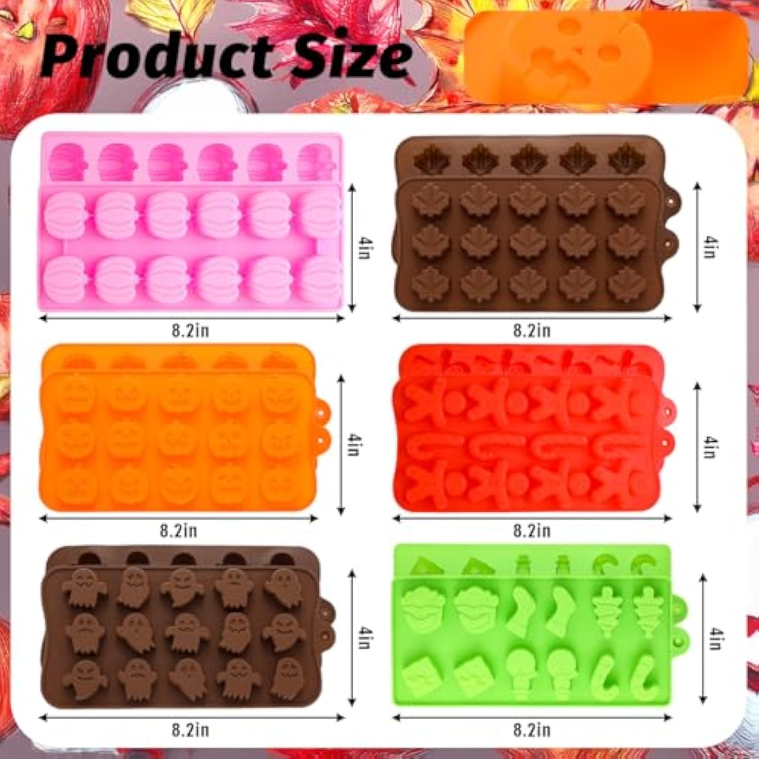 6 Pcs Seasonal Silicone Chocolate Molds Fall Halloween Christmas Pumpkin Ghost Maple Leaves Candy Chocolate Mold Silicone Molds For Candy Jelly Wax Melt Ice Cubes Cake Decorations