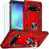 For Samsung Galaxy S10 Plus Case: Galaxy S10 Plus With Screen Protector - Military Grade Protective Cases With Finger Ring Holder Kickstand For Samsung S10 Plus(Red)