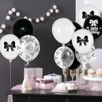 Black Bow Birthday Party Decorations-30Pcs Bow Balloons Happy Birthday Black And White Bow Theme Balloons For Girls Coquette Party Decorations