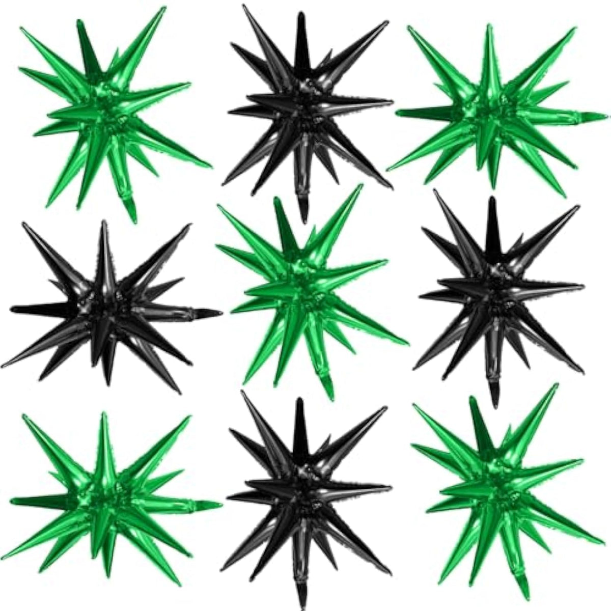 9Pcs Black & Green Star Balloons 22" Foil Spike Cone for Party Decor