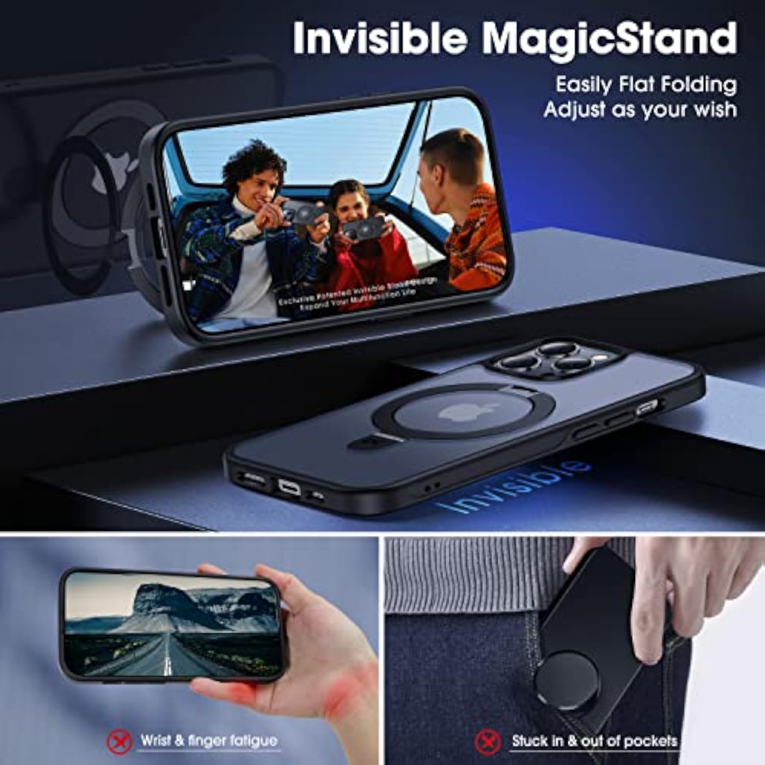 iPhone 14 Pro Max Case with Magnetic Invisible Stand, Black - MagicStand Series