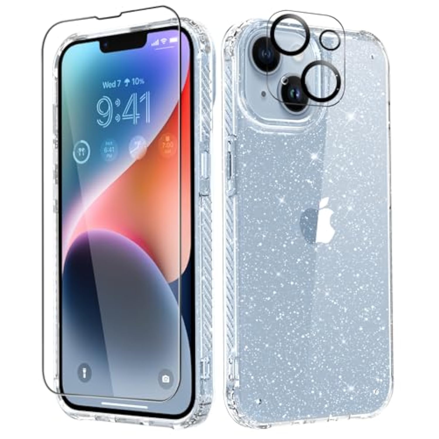 Compatible With Iphone 14 Plus Case With Screen Protector + Camera Lens Protector, [Non-Yellowing] Clear Glitter Protective Shockproof Phone Case For Women Girls, 6.7 Inch - Sparkle Clear