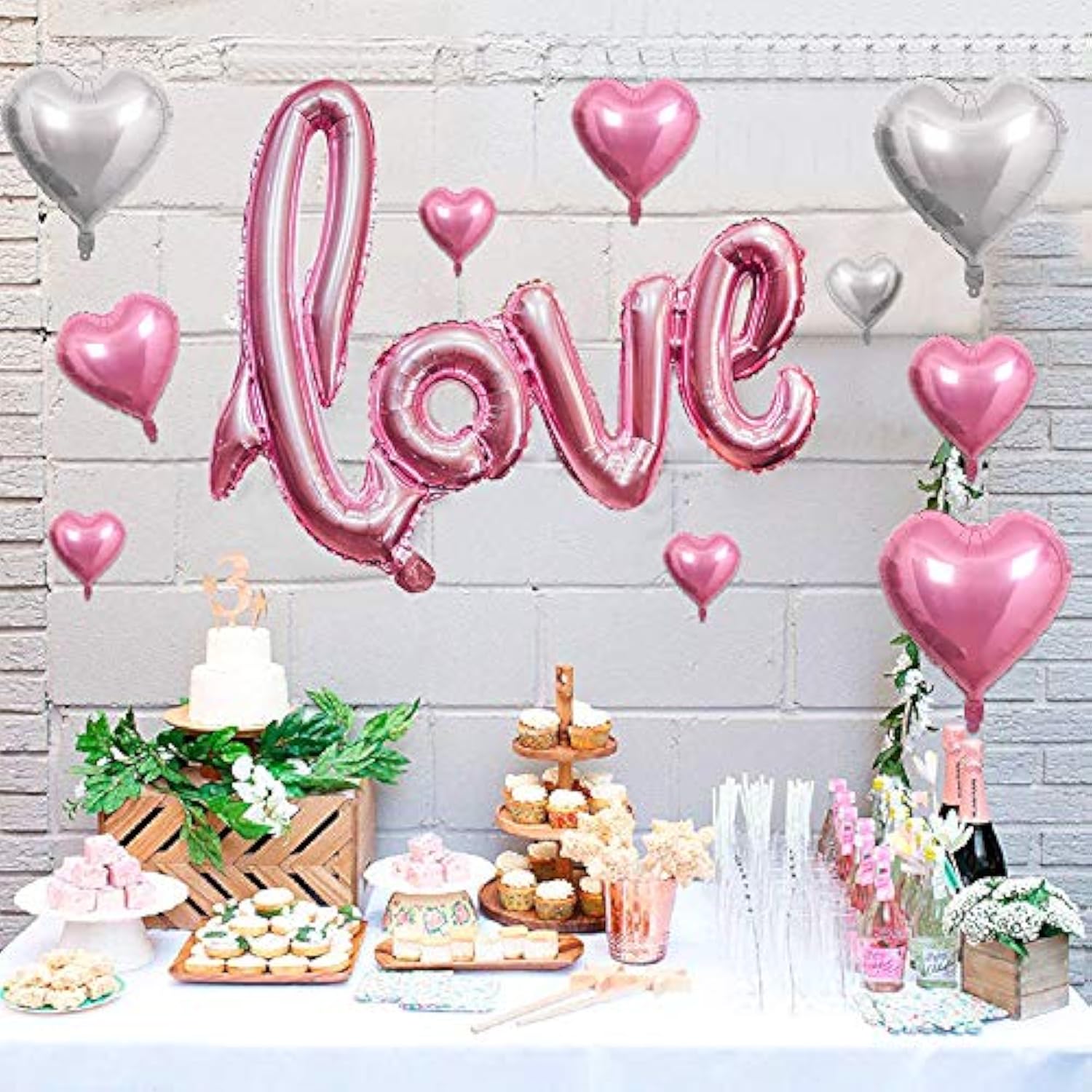 30 Pcs Love Heart Balloons Decorations Silver Pink Foil Balloons Roman