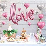 30 Pcs Love Heart Balloons Decorations Silver Pink Foil Balloons Roman