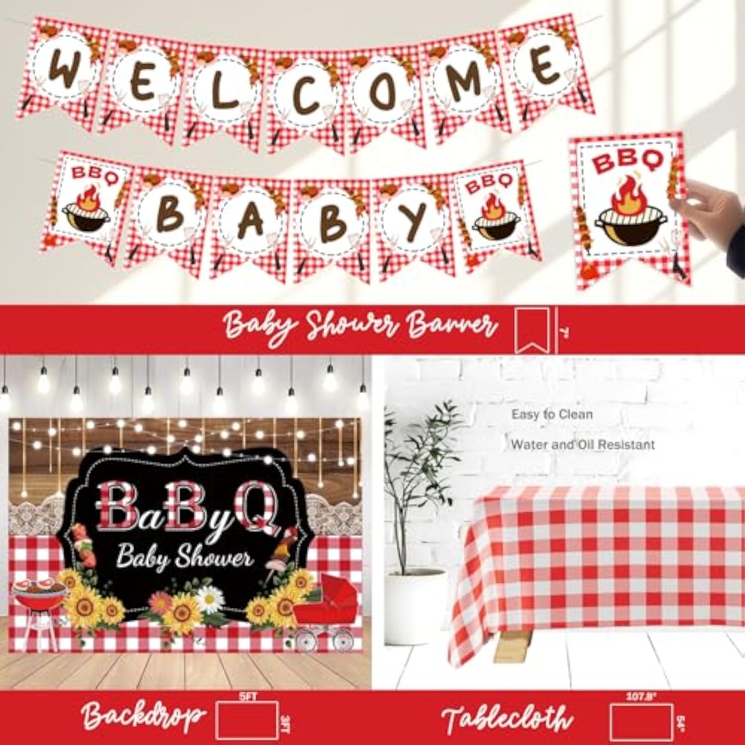 Baby Q Baby Shower Decorations, 119 Pcs - Bbq Baby Shower Party Supplies With Babyque Backdrop, Balloon Garland, Cake Topper, Mom To Be Sash