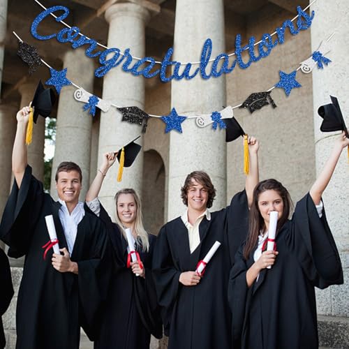 Congratulations Banner Blue Graduation Decorations Class of 2026 Prestrung Congrats Grad Banner for Middle School High School College Graduate Party Decorations