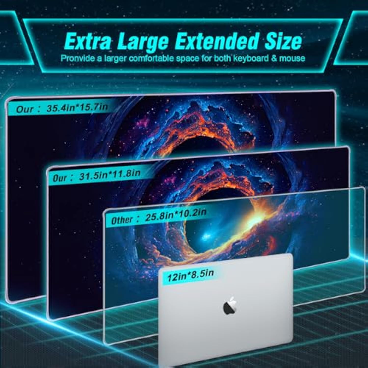 Large Gaming Mouse Pad, Technological Nebula Style Professional Gaming Mousepad, Nonslip Waterproof Rubber Base Mouse Pad For Gaming & Office & Home, 31.5 X 11.8Inch Full Desk Mouse Pad