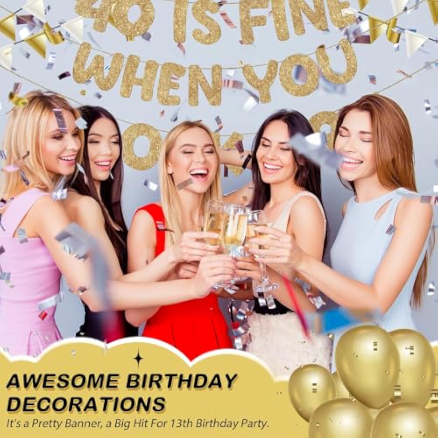 Pre Strung 40 Is Fine When You Look 29 Banner Glitter Happy 40Th Birthday Banner Funny 40Th Birthday Sign 1985 Party Decorations For Men Women(Champagne Gold)