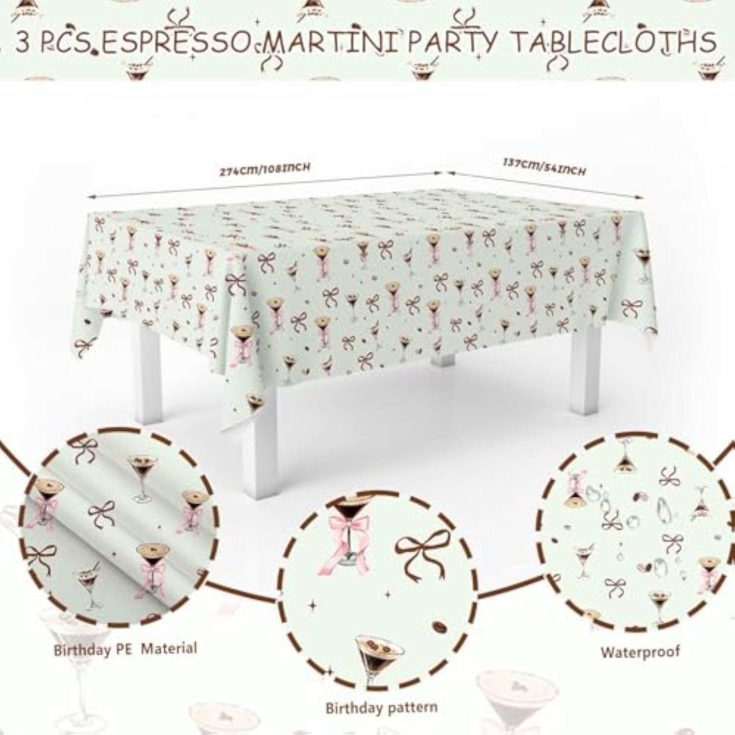 3 Pcs Espresso Martini Tablecloth A Tini Bit Older Birthday Table Covers Coffee Martini Themed Disposable Table Cloth Bachelorette Bridal Shower Party Supplies