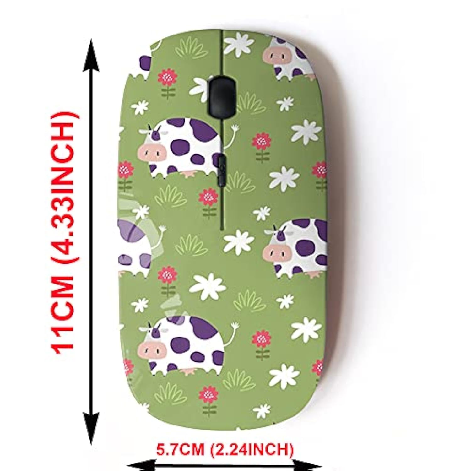 2.4G Wireless Mouse With Cute Pattern Design For All Laptops And Desktops With Nano Receiver - Funny Cow Print Kids