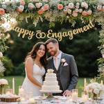 , Gold Glitter Happy Engagement Banner - 10 Feet, No Diy | Engagement Party Decorations | Engagement Party Banner | Engaged Banner, Bachelorette Party Decorations