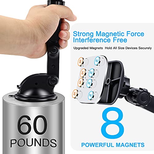 Magnetic Phone Car Mount, Universal Dashboard Windshield Car Phone Mount Holder with Upgraded 3.2" Suction Cup,8 Strong Magnets Compatible with