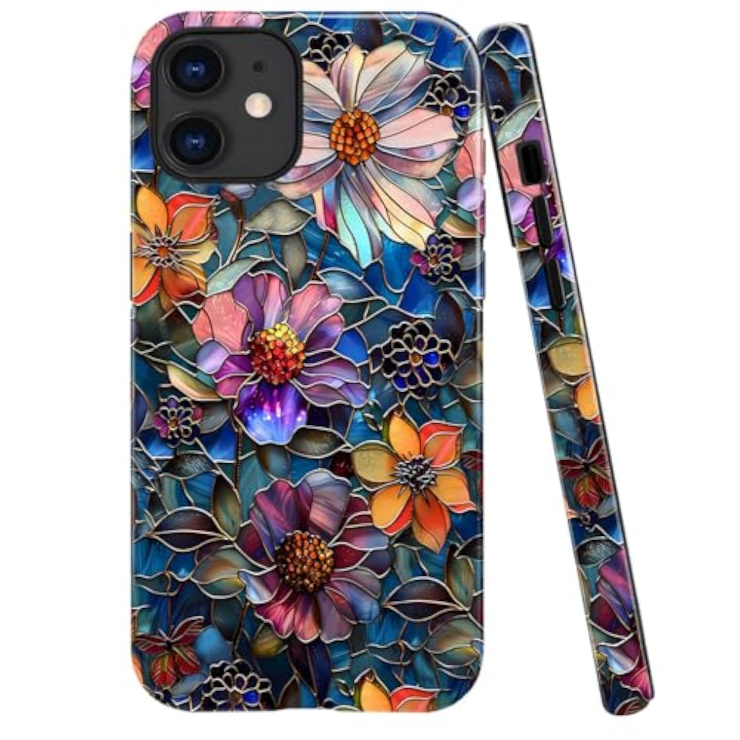 Colorful Floral Flower Art Phone Case for iPhone 11 - 2-Layer Hard Shell Case for Girls and Boys