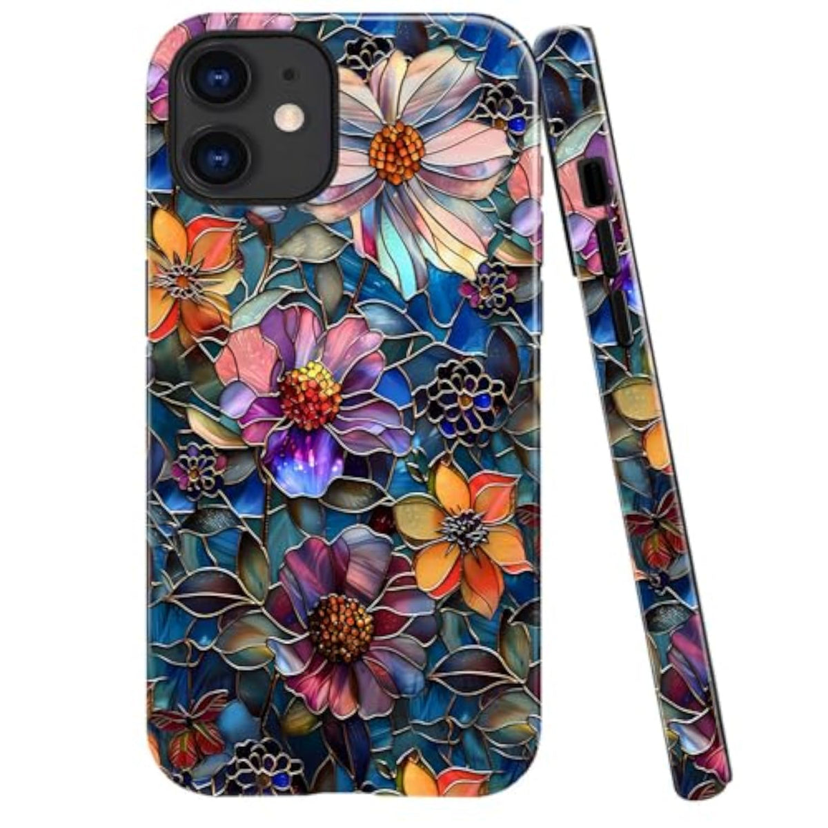 Colorful Floral Flower Art Phone Case for iPhone 11 - 2-Layer Hard Shell Case for Girls and Boys