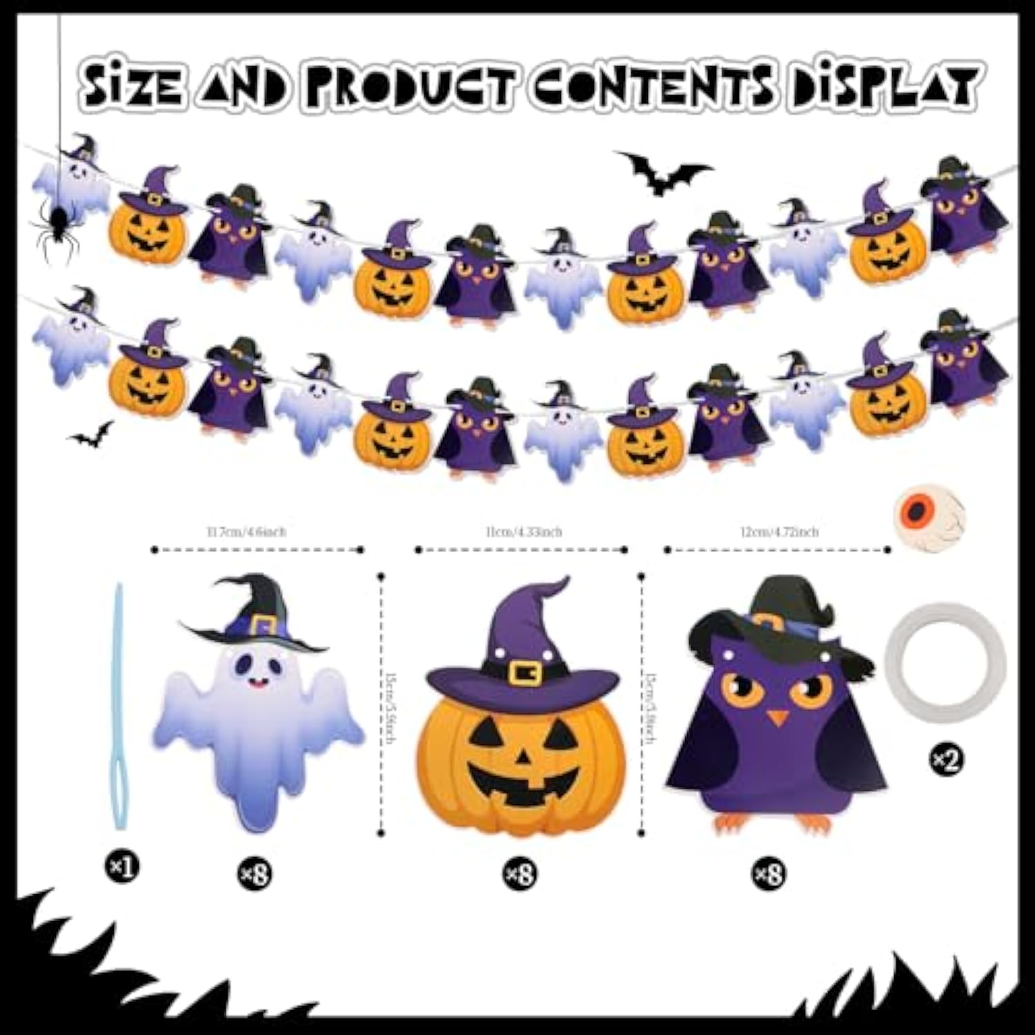 Halloween Banner Garland with Owl Ghost Pumpkin for Indoor Outdoor Party Wall Door Decor